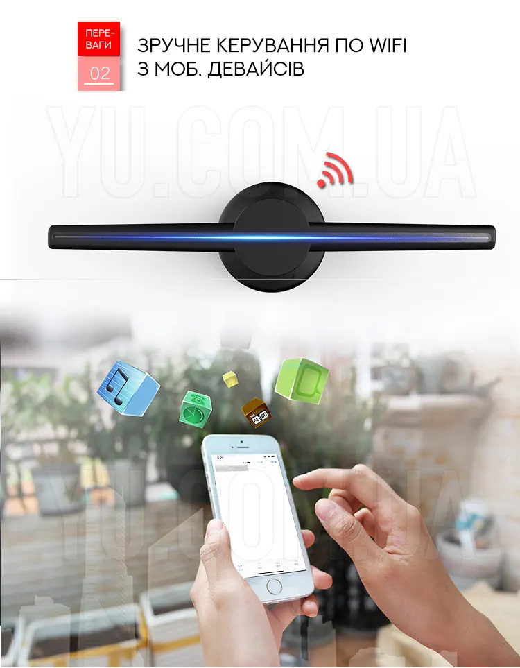 LED голографический 3D проектор 42 CM US F3 SD/ISO WIFI